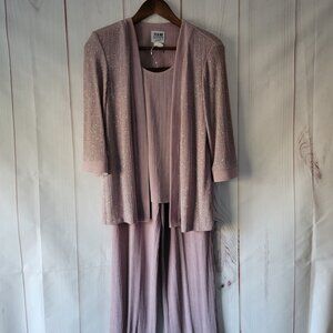 R & M Richards 2pc Pantsuit, 6 Petite, Dress Top/Slacks, Fancy Metallic, EUC